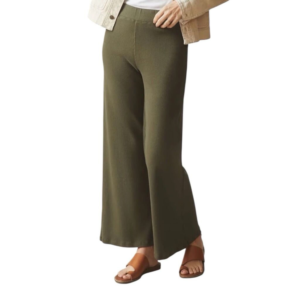 American Giant Wide Leg Pants Womens XL Olive Green Rib Flare Pull On Casual NEW